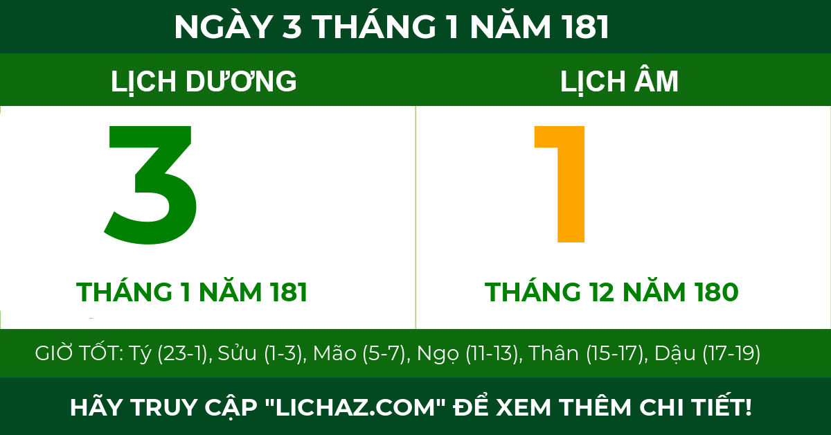 lịch âm ngày 3 tháng 1 năm 181