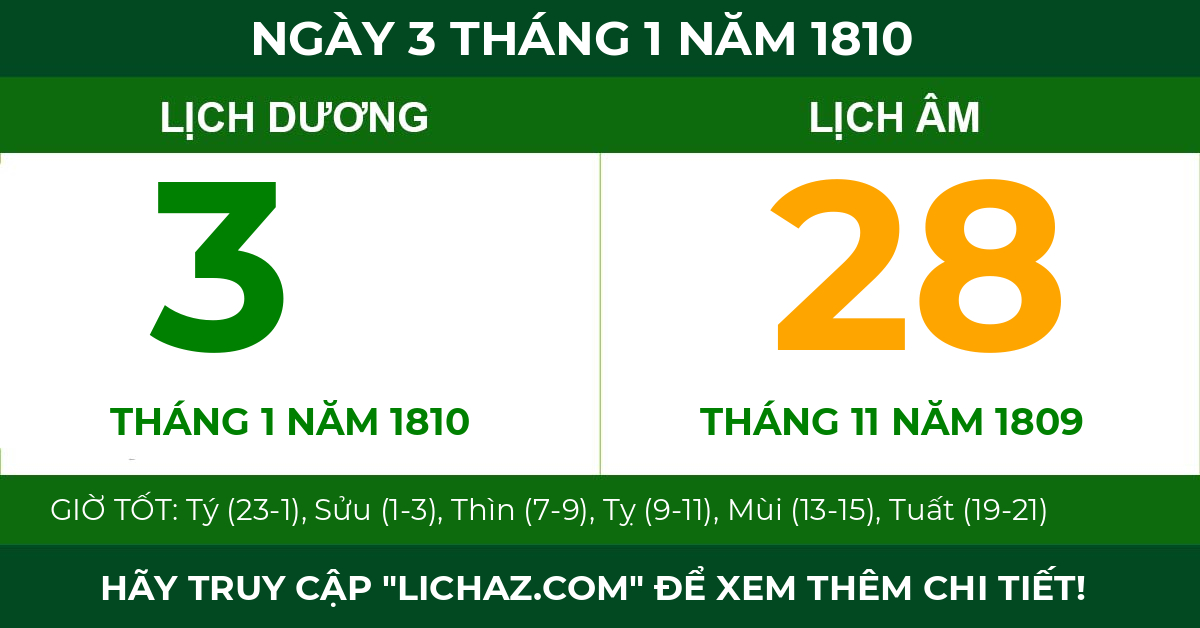 lịch âm ngày 3 tháng 1 năm 1810