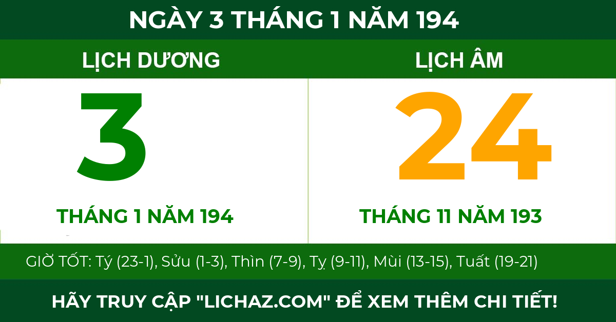 lịch âm ngày 3 tháng 1 năm 194