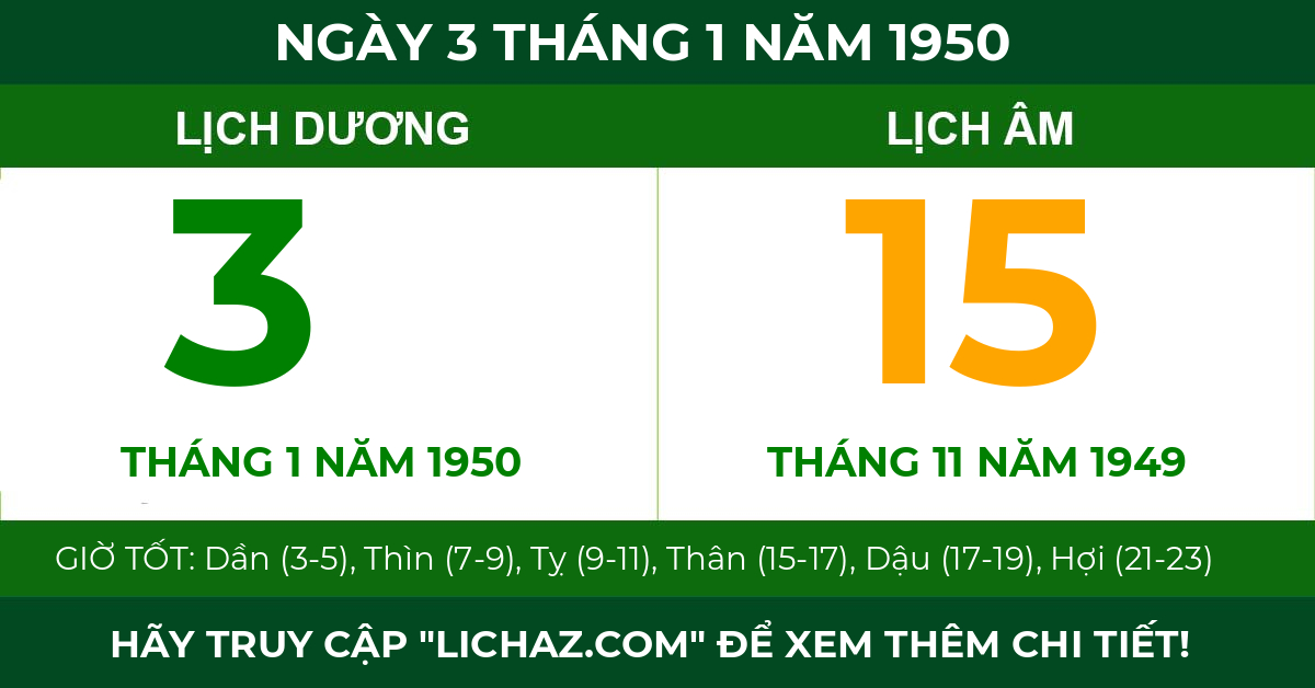 lịch âm ngày 3 tháng 1 năm 1950