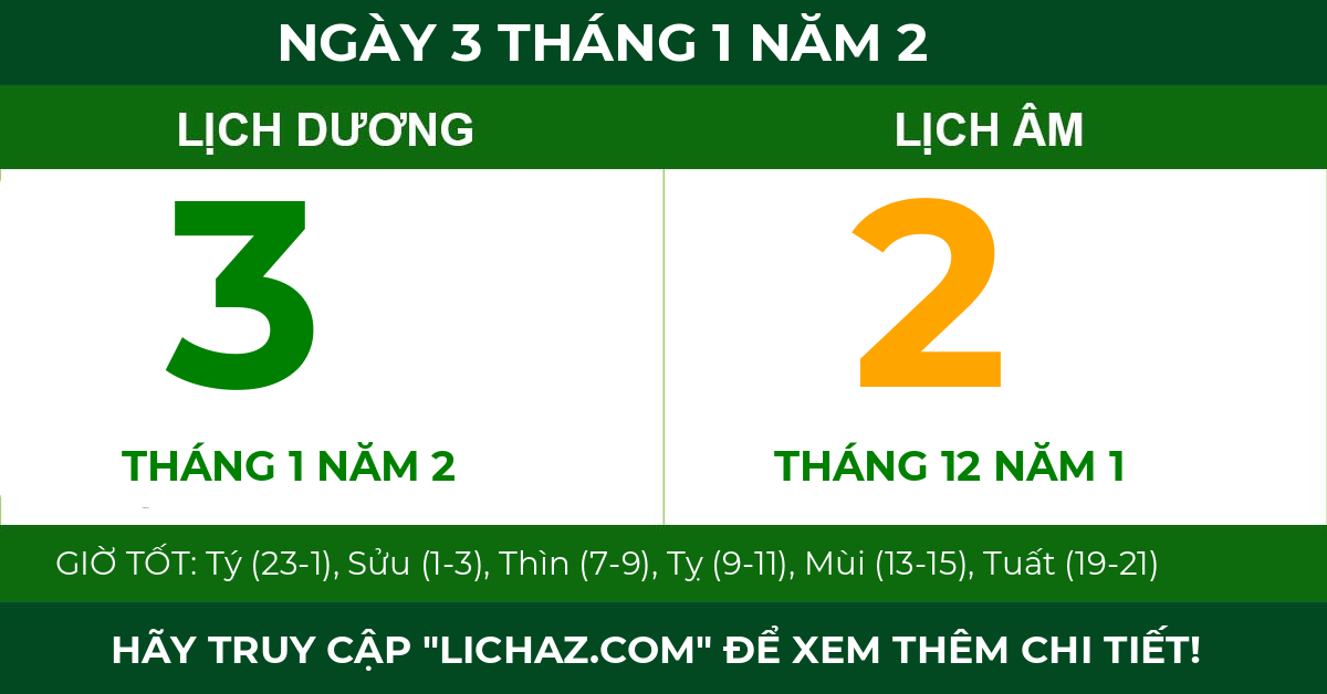lịch âm ngày 3 tháng 1 năm 2