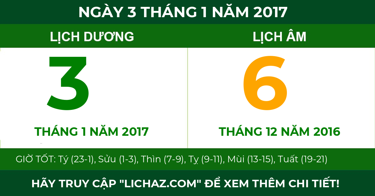 lịch âm ngày 3 tháng 1 năm 2017