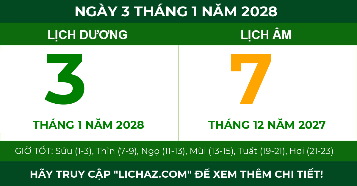 lịch âm ngày 3 tháng 1 năm 2028