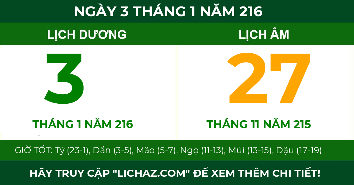 lịch âm ngày 3 tháng 1 năm 216