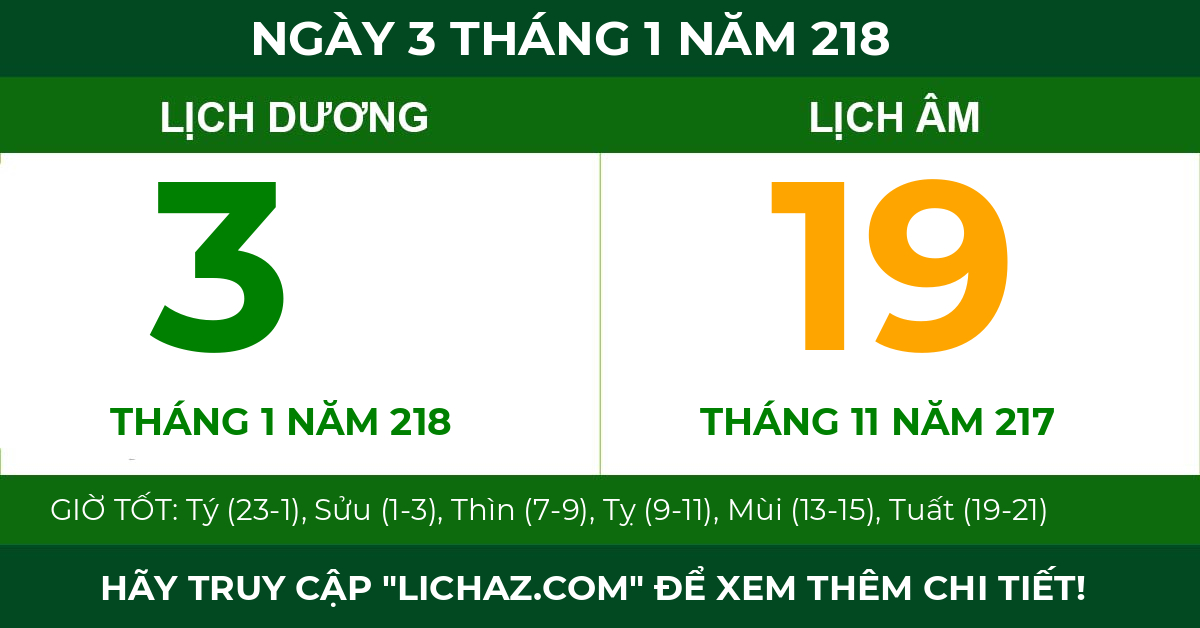 lịch âm ngày 3 tháng 1 năm 218
