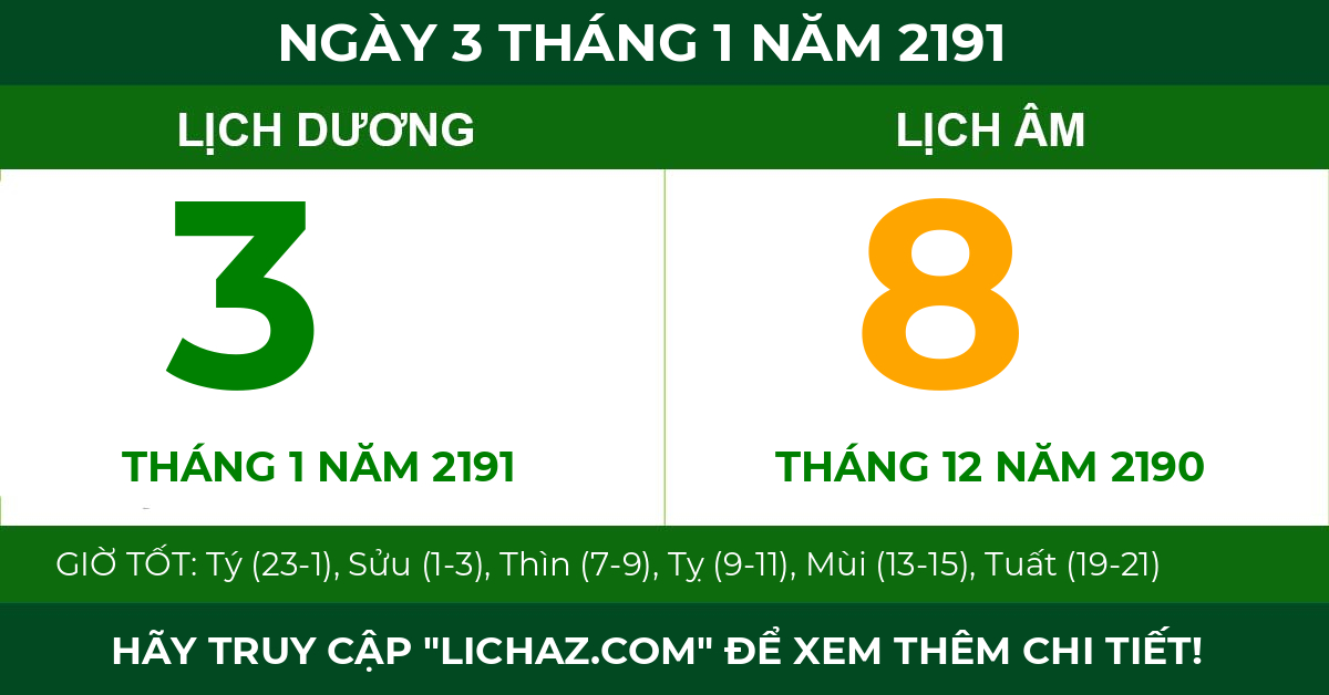 lịch âm ngày 3 tháng 1 năm 2191
