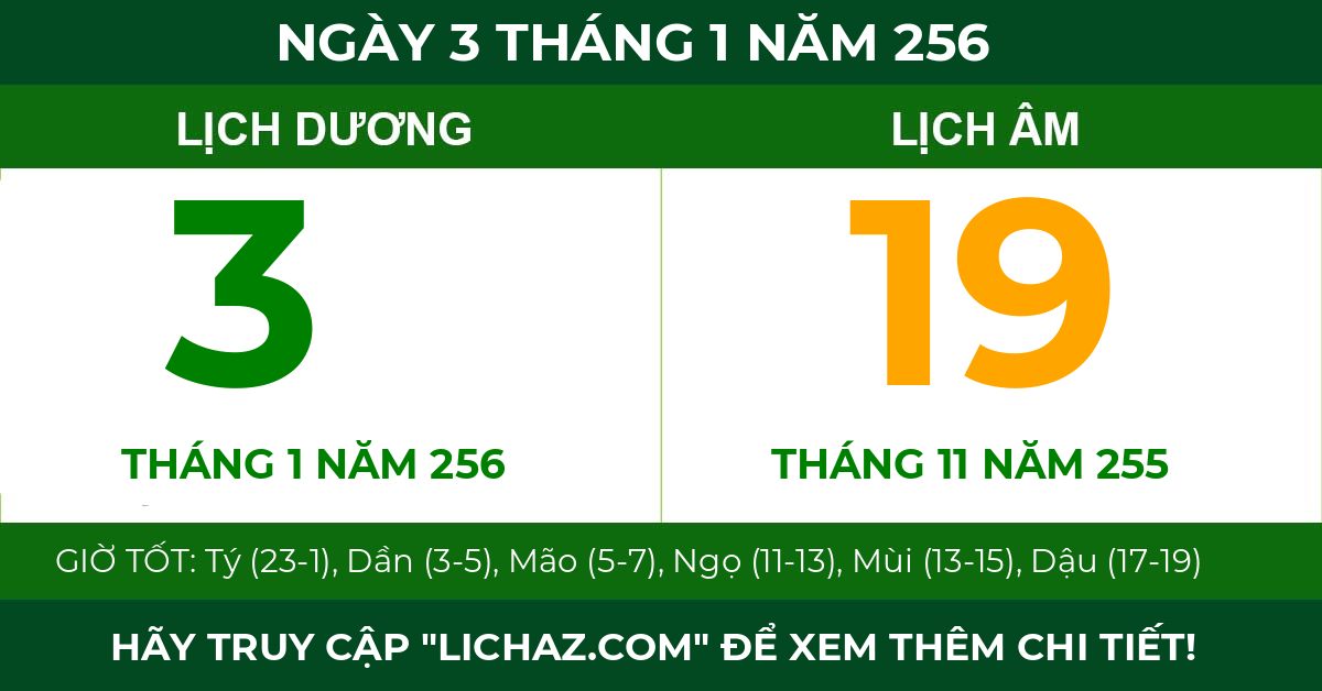 lịch âm ngày 3 tháng 1 năm 256