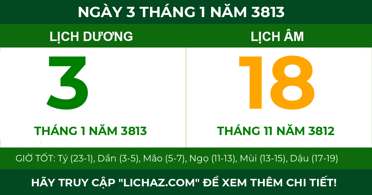 lịch âm ngày 3 tháng 1 năm 3813