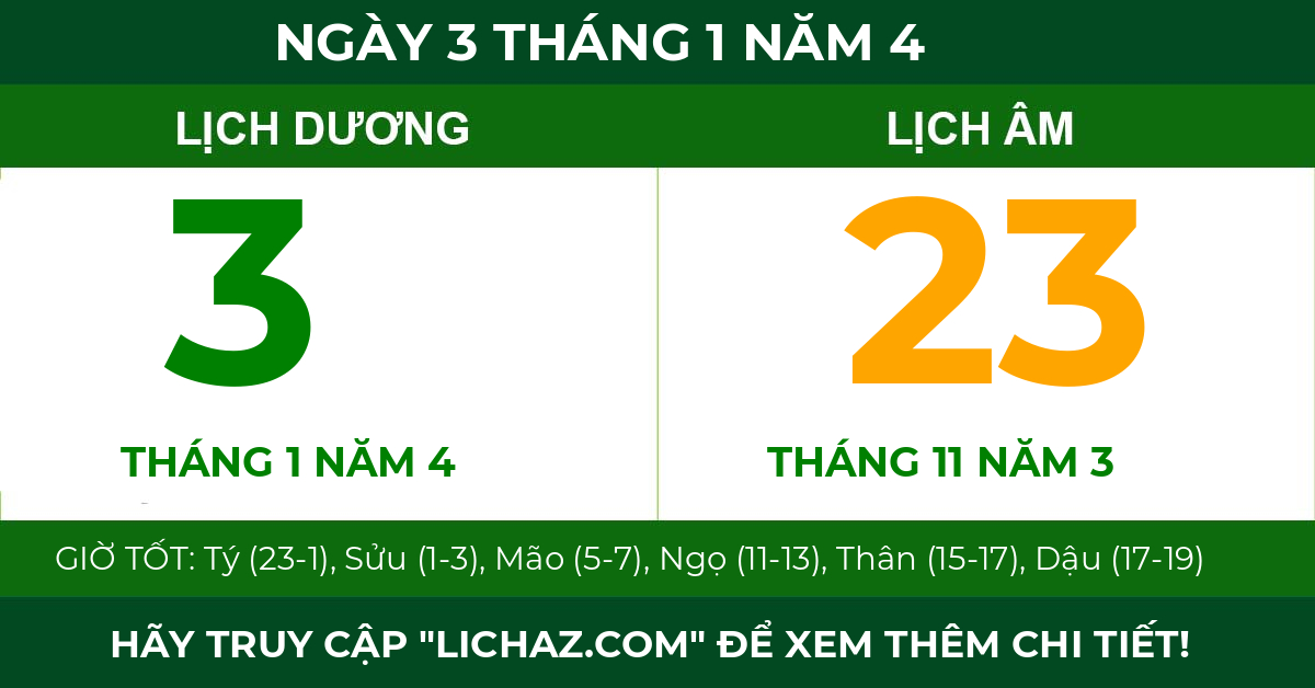 lịch âm ngày 3 tháng 1 năm 4