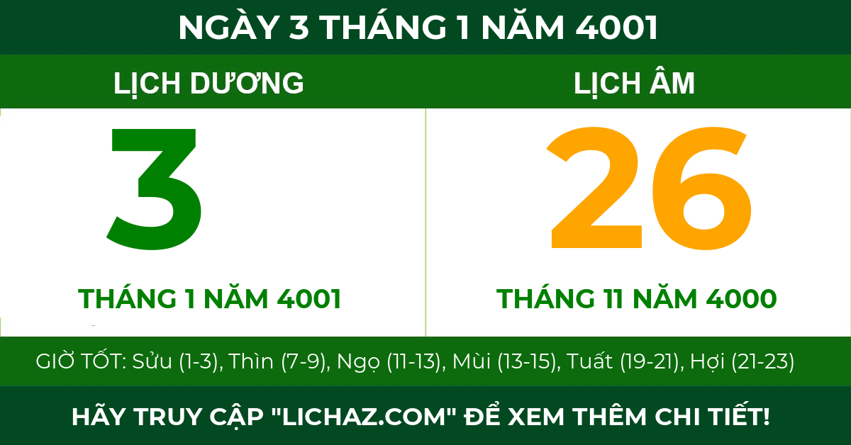 lịch âm ngày 3 tháng 1 năm 4001