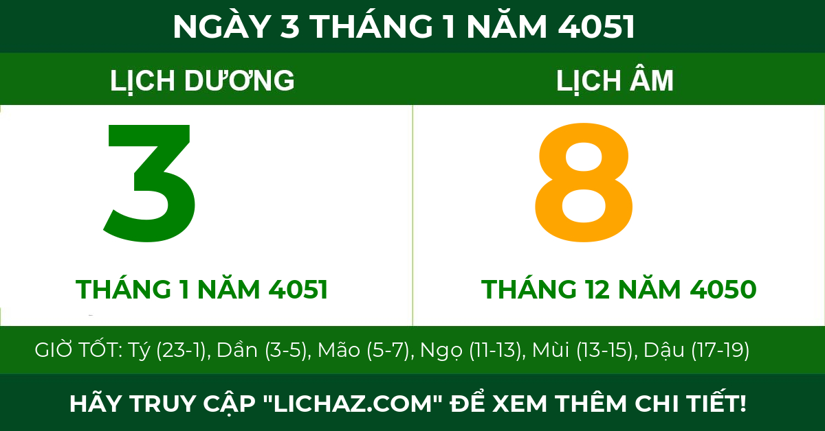 lịch âm ngày 3 tháng 1 năm 4051