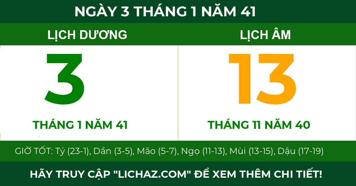 lịch âm ngày 3 tháng 1 năm 41