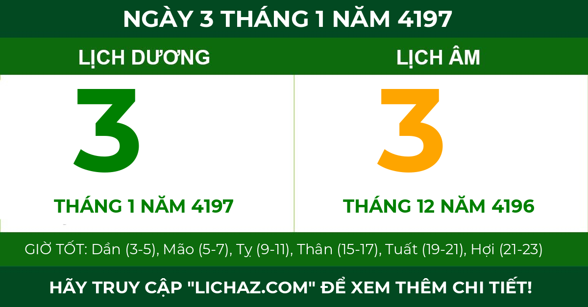 lịch âm ngày 3 tháng 1 năm 4197