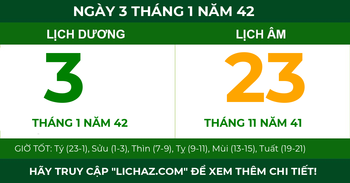 lịch âm ngày 3 tháng 1 năm 42