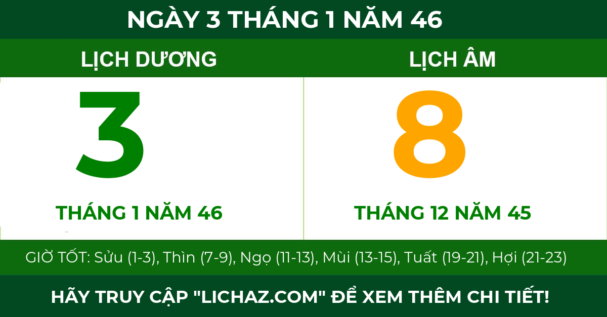 lịch âm ngày 3 tháng 1 năm 46