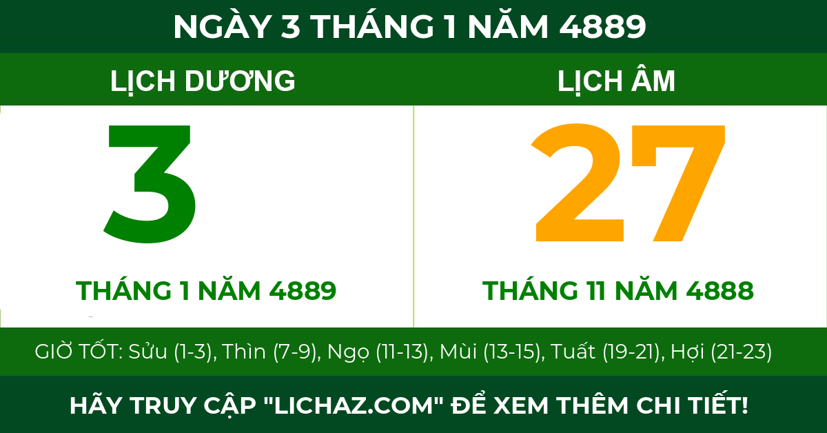 lịch âm ngày 3 tháng 1 năm 4889