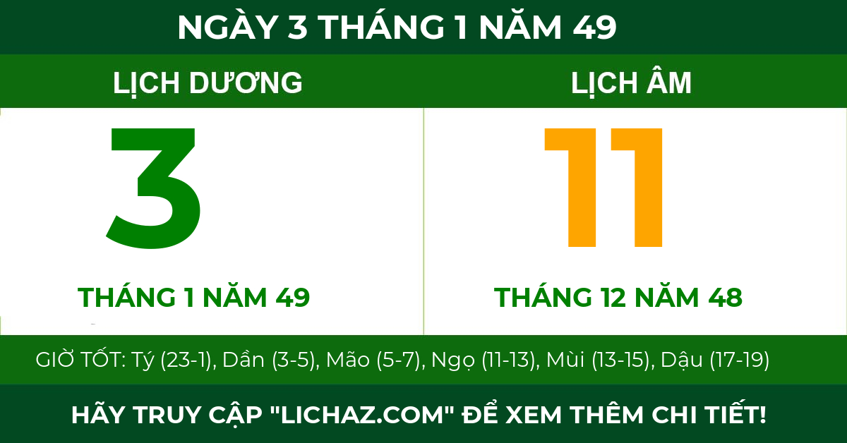 lịch âm ngày 3 tháng 1 năm 49