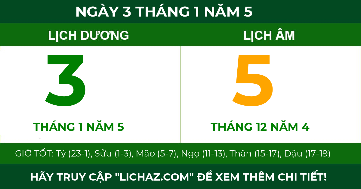 lịch âm ngày 3 tháng 1 năm 5