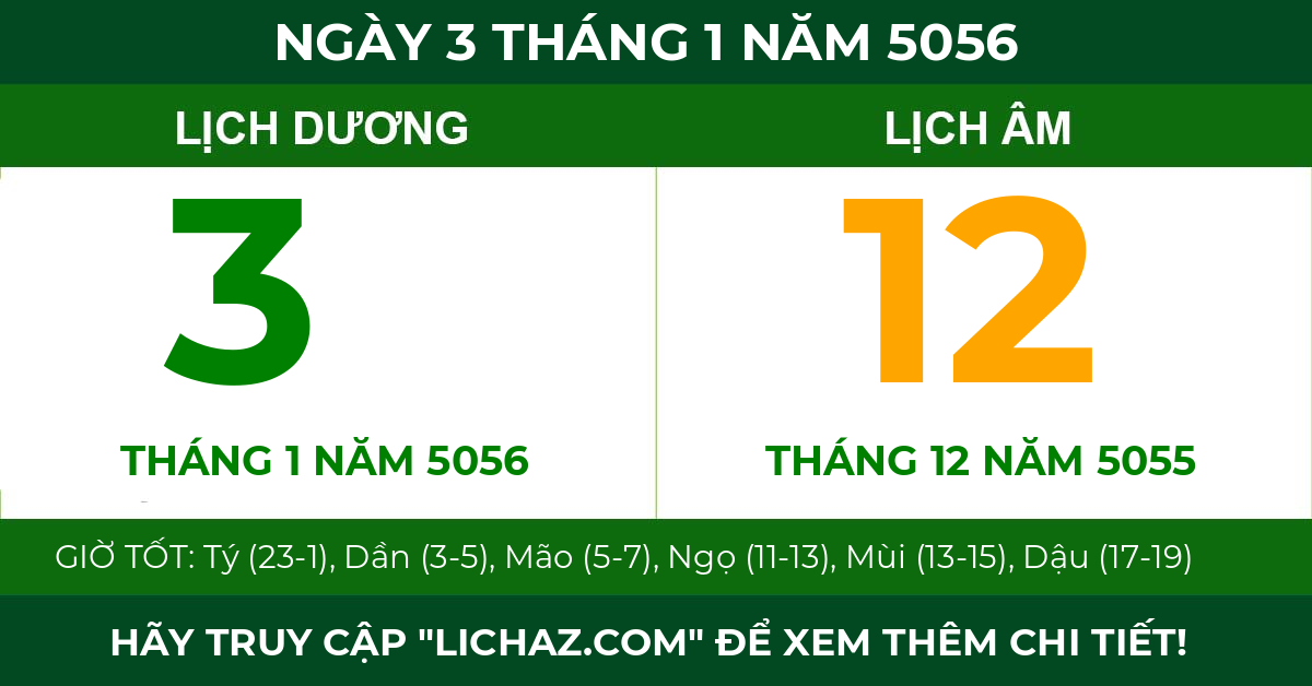 lịch âm ngày 3 tháng 1 năm 5056