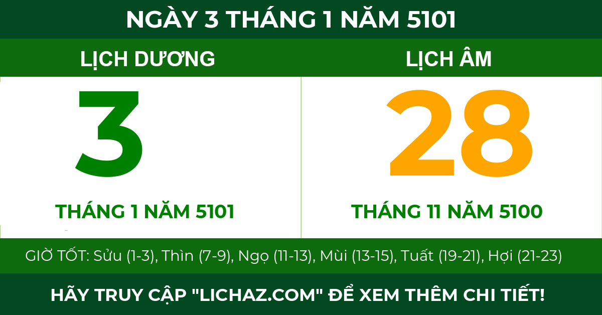 lịch âm ngày 3 tháng 1 năm 5101