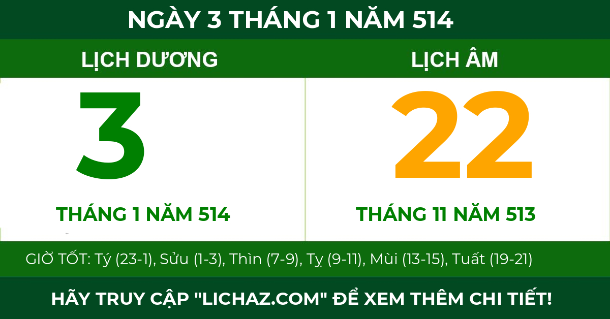 lịch âm ngày 3 tháng 1 năm 514