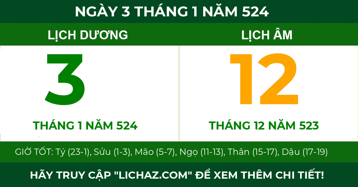 lịch âm ngày 3 tháng 1 năm 524
