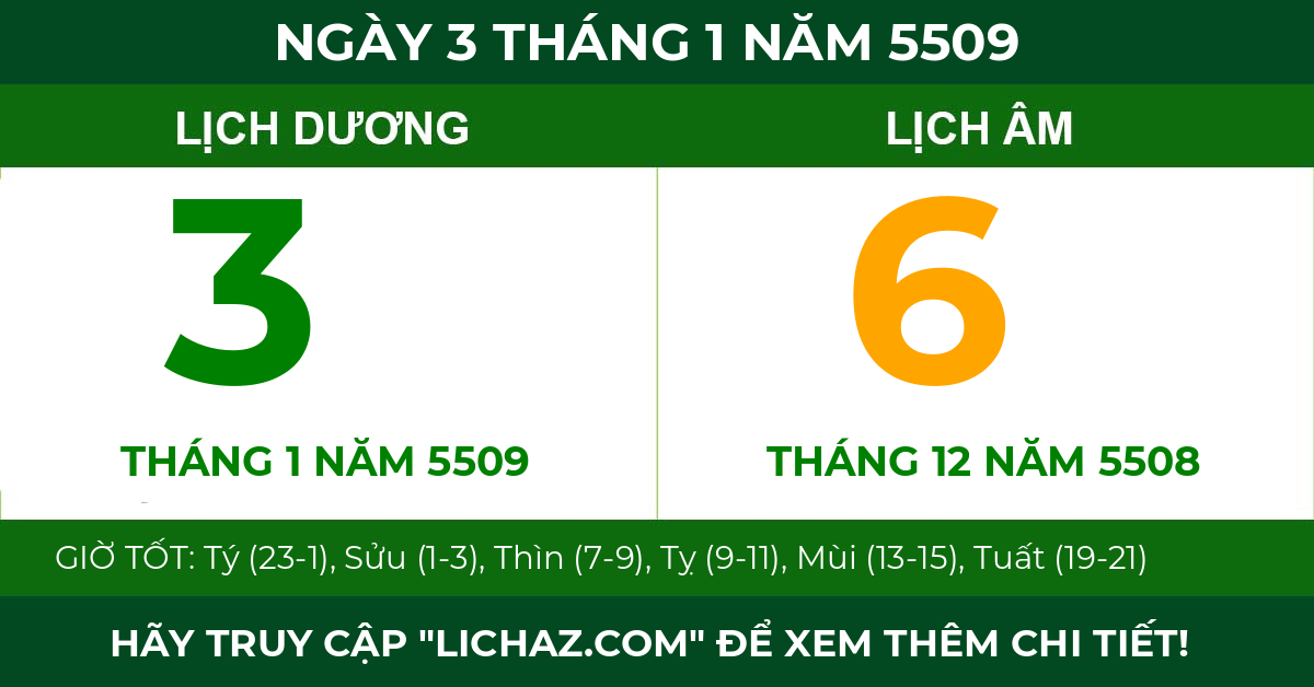 lịch âm ngày 3 tháng 1 năm 5509