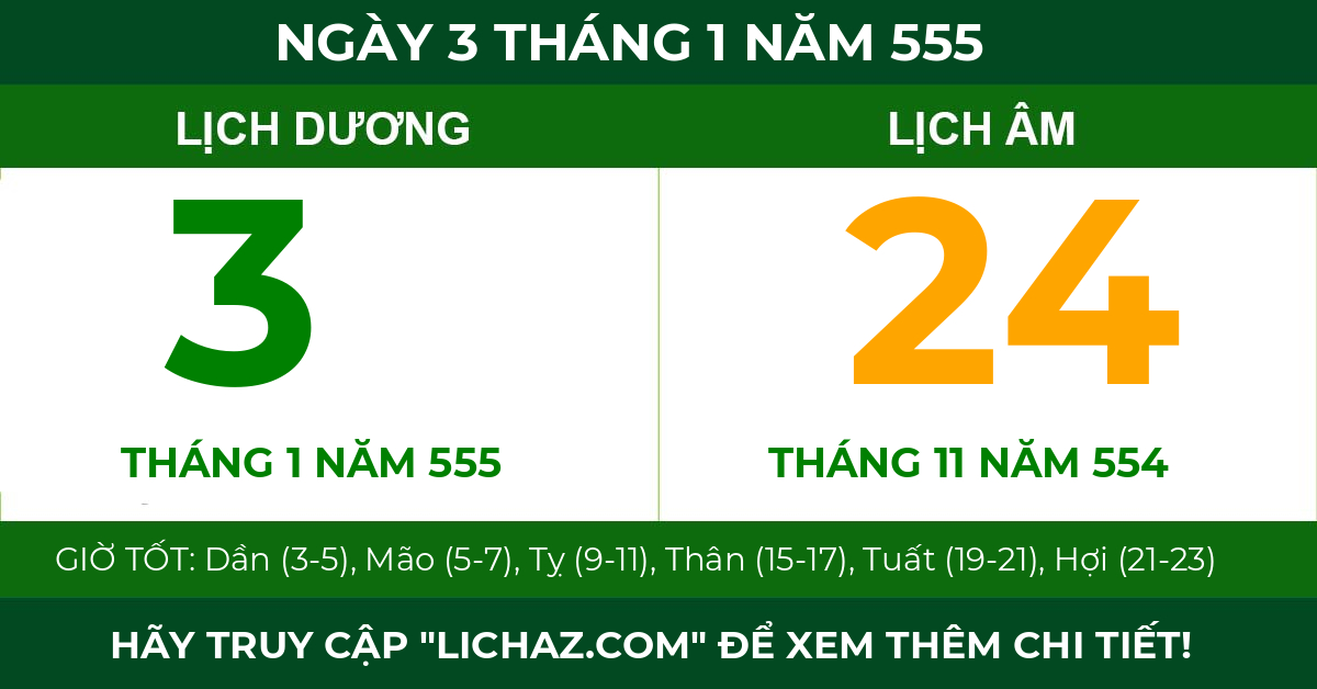 lịch âm ngày 3 tháng 1 năm 555