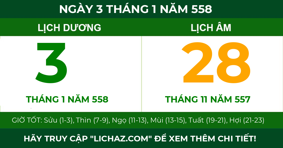 lịch âm ngày 3 tháng 1 năm 558