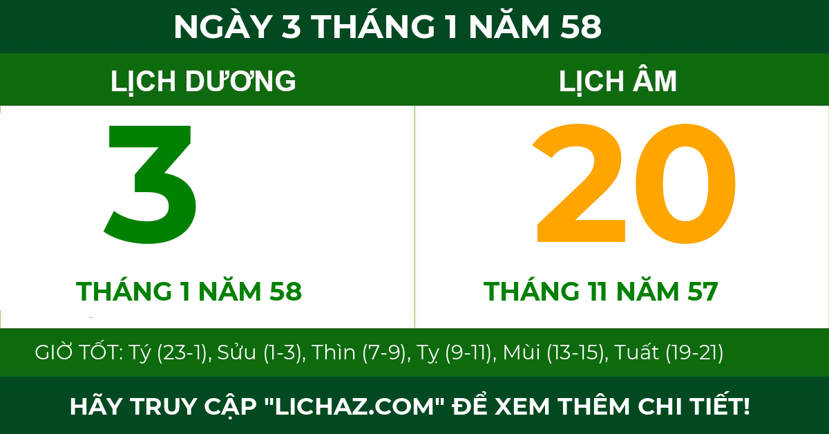 lịch âm ngày 3 tháng 1 năm 58