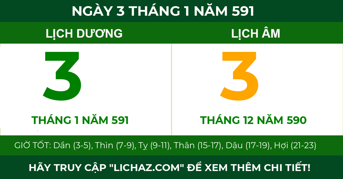 lịch âm ngày 3 tháng 1 năm 591