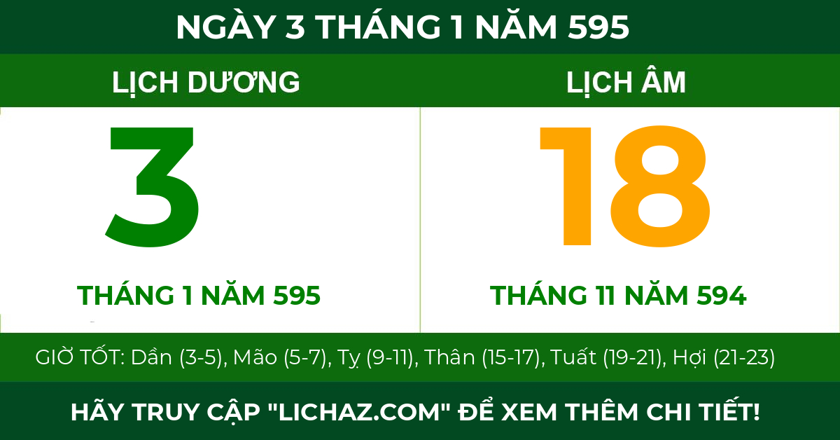 lịch âm ngày 3 tháng 1 năm 595