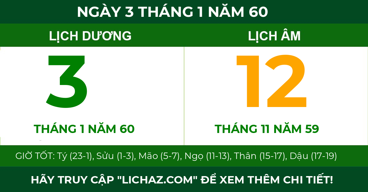 lịch âm ngày 3 tháng 1 năm 60