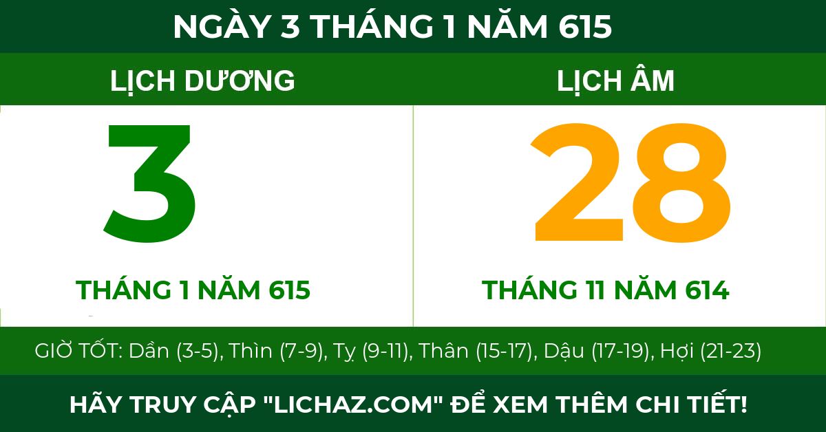 lịch âm ngày 3 tháng 1 năm 615