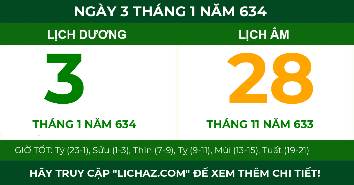 lịch âm ngày 3 tháng 1 năm 634