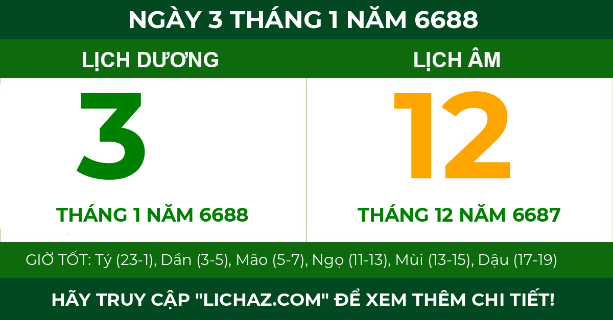 lịch âm ngày 3 tháng 1 năm 6688