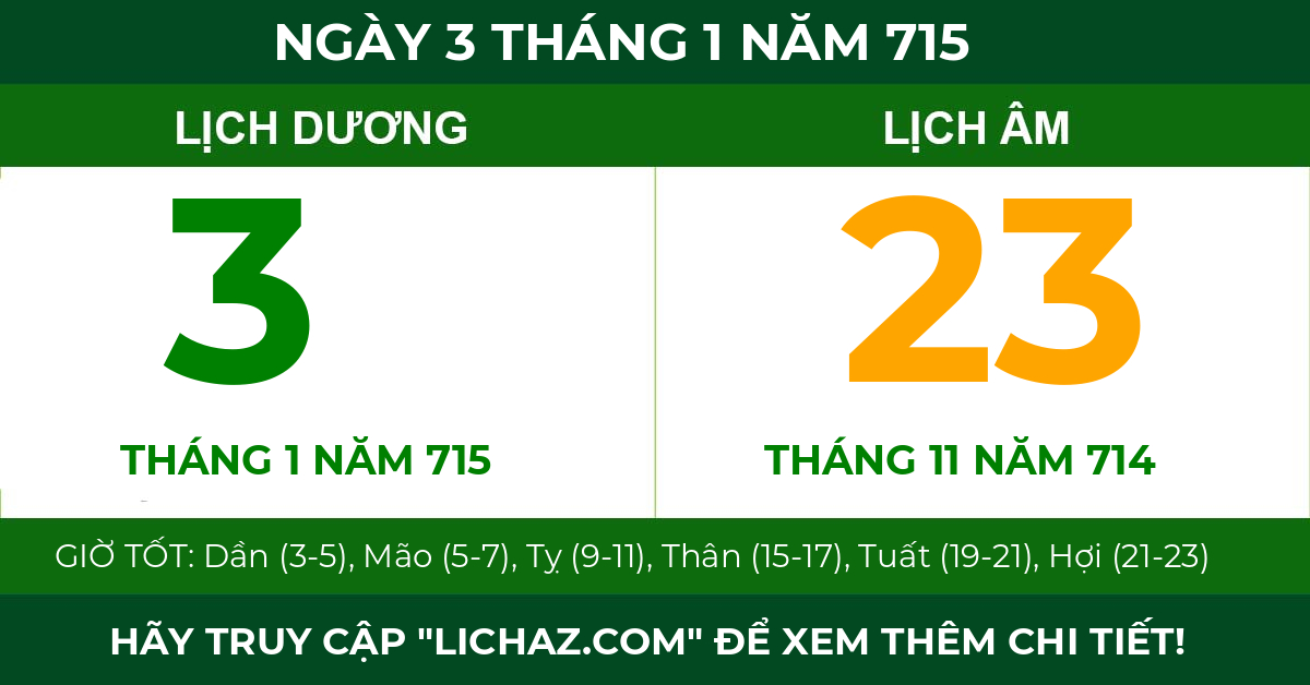 lịch âm ngày 3 tháng 1 năm 715