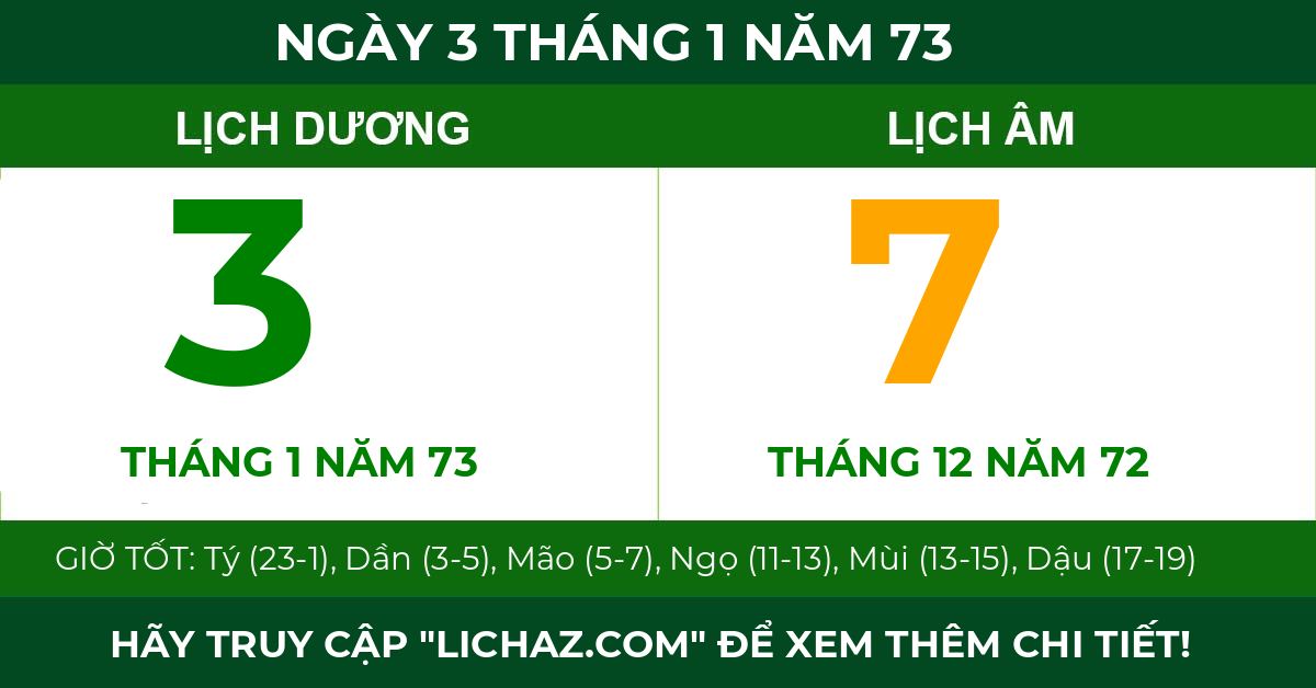 lịch âm ngày 3 tháng 1 năm 73