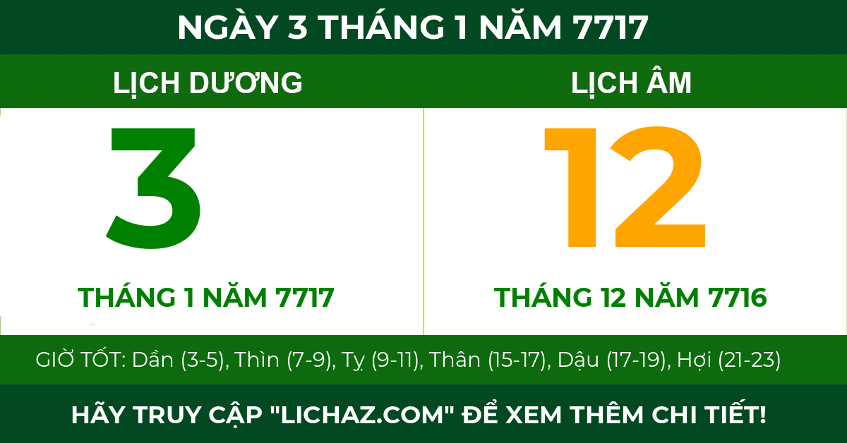 lịch âm ngày 3 tháng 1 năm 7717