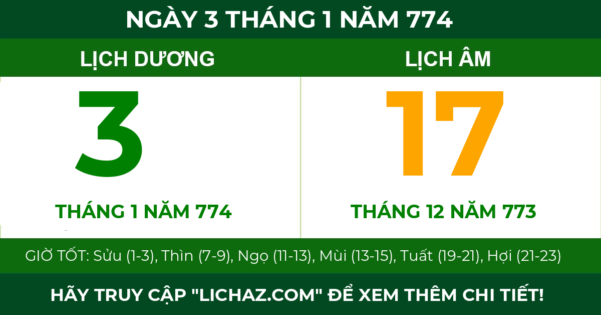 lịch âm ngày 3 tháng 1 năm 774