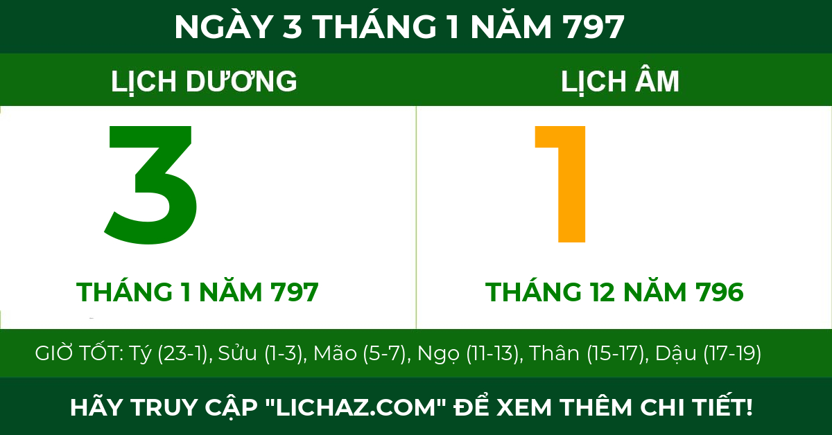 lịch âm ngày 3 tháng 1 năm 797