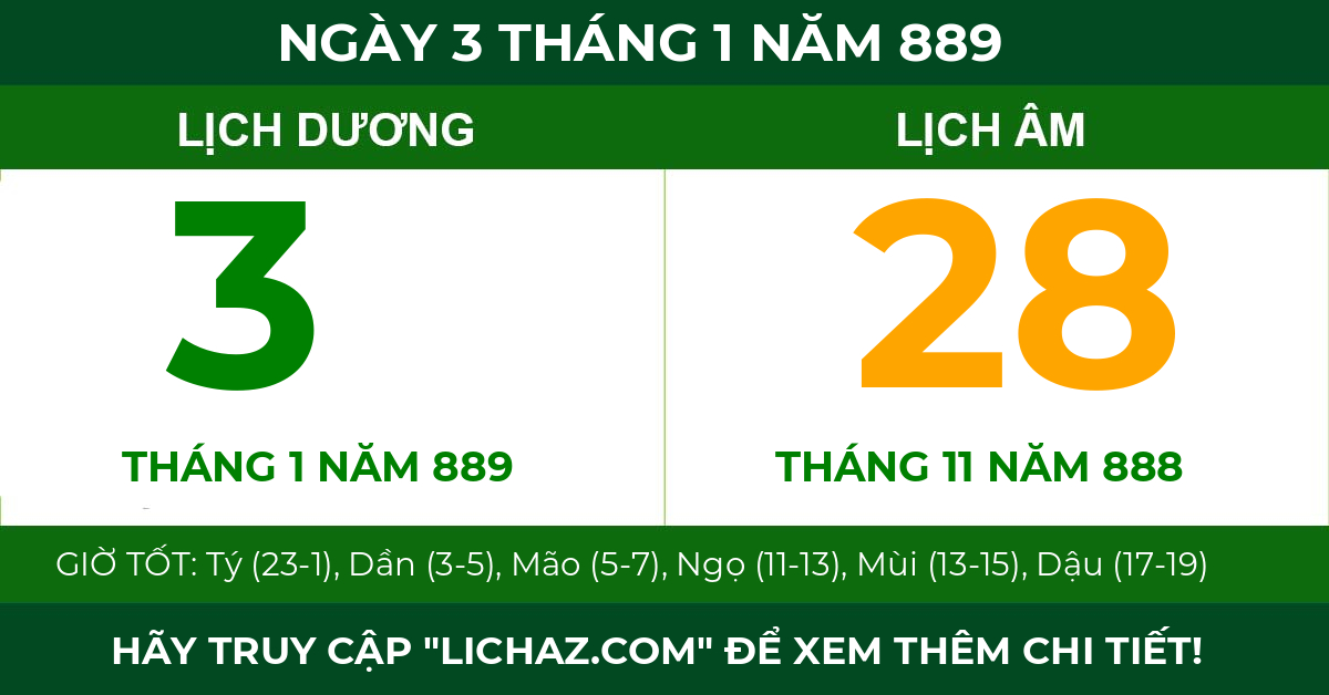 lịch âm ngày 3 tháng 1 năm 889