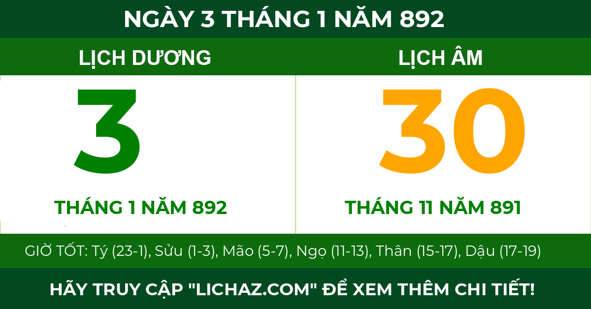 lịch âm ngày 3 tháng 1 năm 892