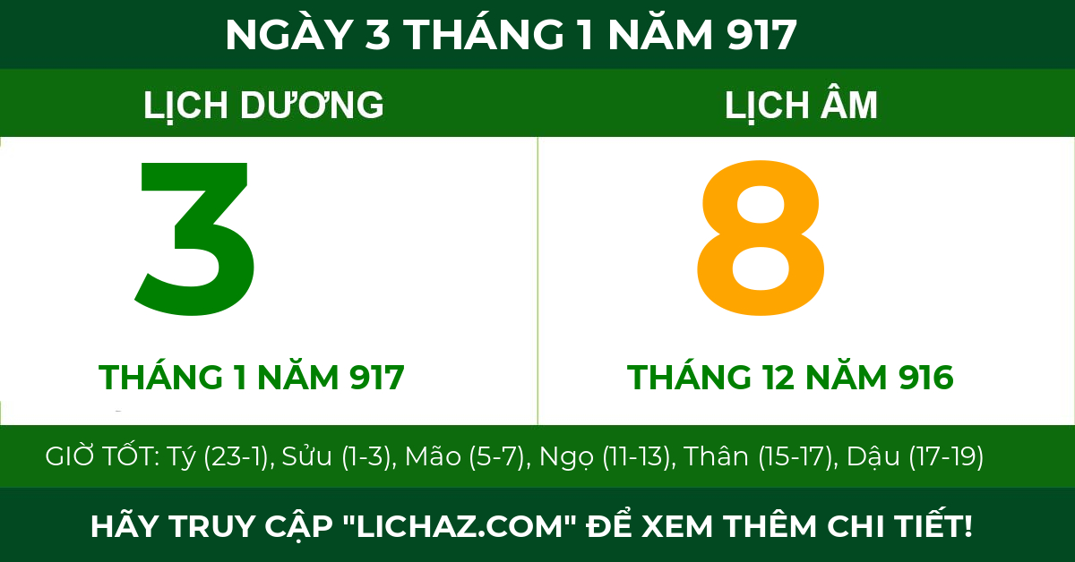 lịch âm ngày 3 tháng 1 năm 917