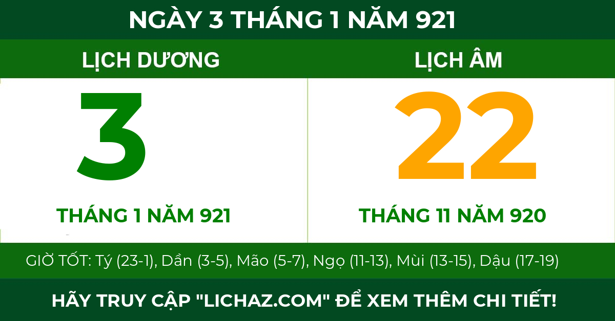 lịch âm ngày 3 tháng 1 năm 921
