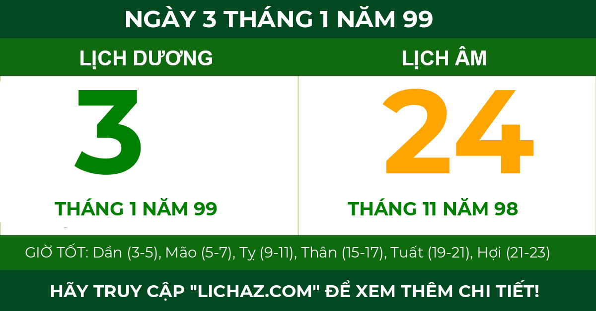 lịch âm ngày 3 tháng 1 năm 99