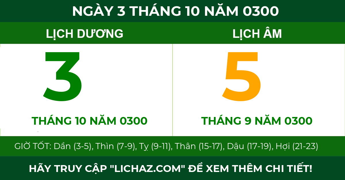 lịch âm ngày 3 tháng 10 năm 0300