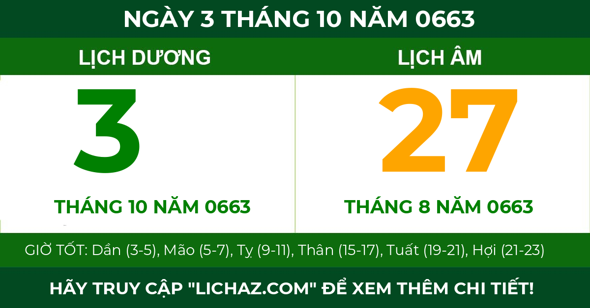 lịch âm ngày 3 tháng 10 năm 0663