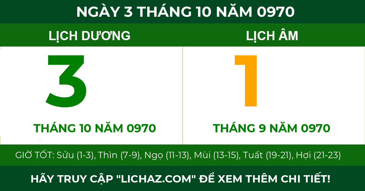 lịch âm ngày 3 tháng 10 năm 0970