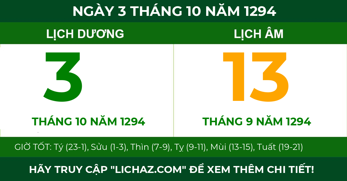 lịch âm ngày 3 tháng 10 năm 1294